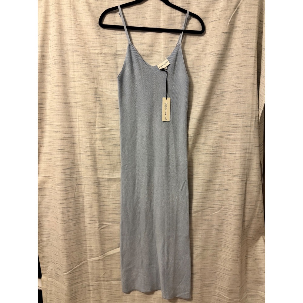 Freshman 1996 Ribbed Knit Midi Dress Light Blue V-Neck Spaghetti Strap Small NWT